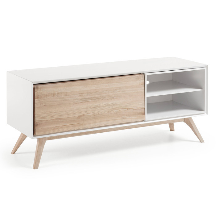 meuble tv scandinave bois et blanc 1 porte modele kube