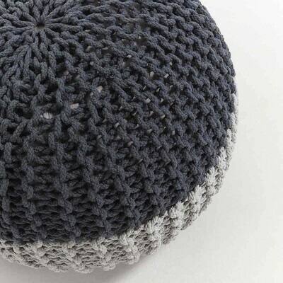 pouf tricoté en coton modele Bicolore noir detail