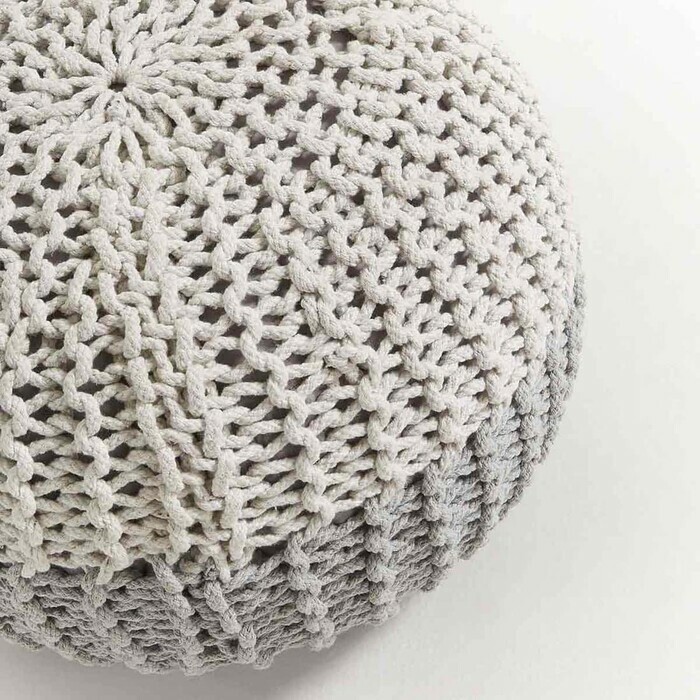 pouf tricoté en coton modele Bicolore gris detail