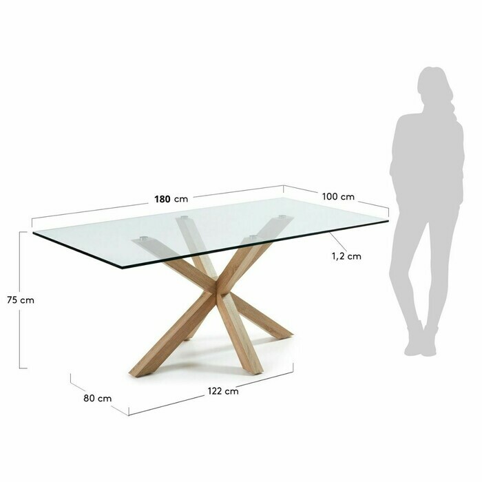 table de salle a manger carrée en verre Sirius avec pied bois