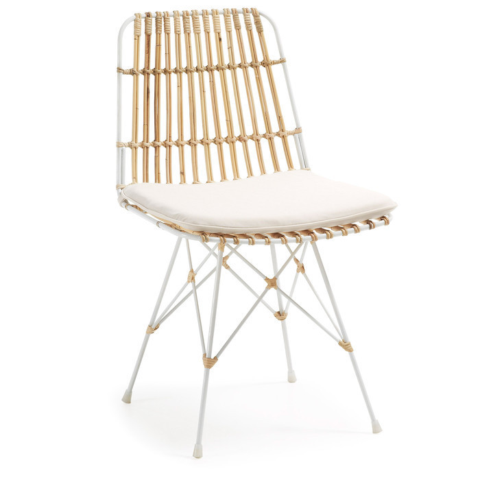 chaise metal blanc et rotin modele ysia