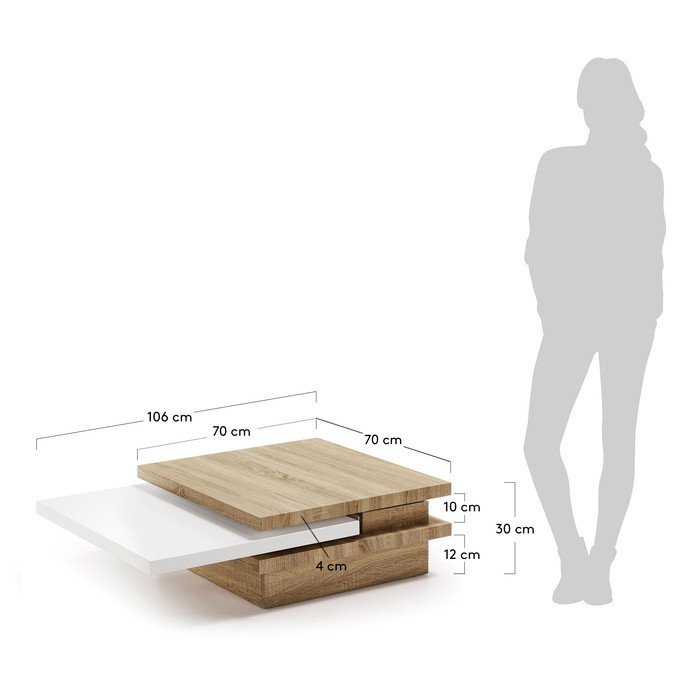 Dimensions table basse amovible modele move coloris blanc et bois
