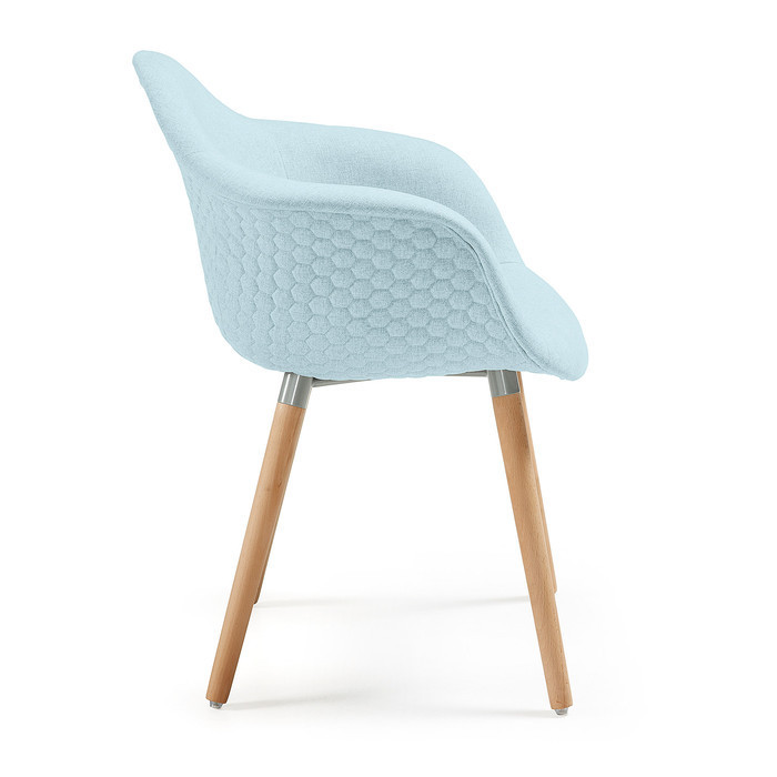 fauteuil de table scandinave en tissu et bois amber bleu clair