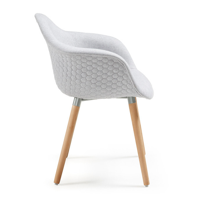 fauteuil de table scandinave en tissu et bois amber gris clair