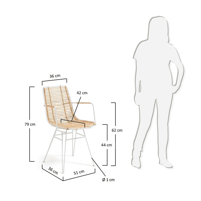 dimensions fauteuil metal et rotin nils blanc