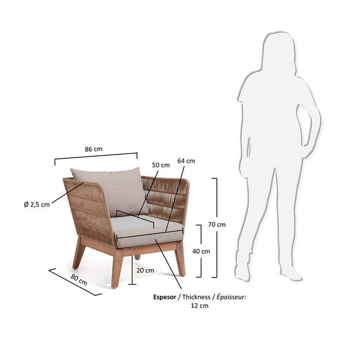 dimensions fauteuil en eucalyptus flavio