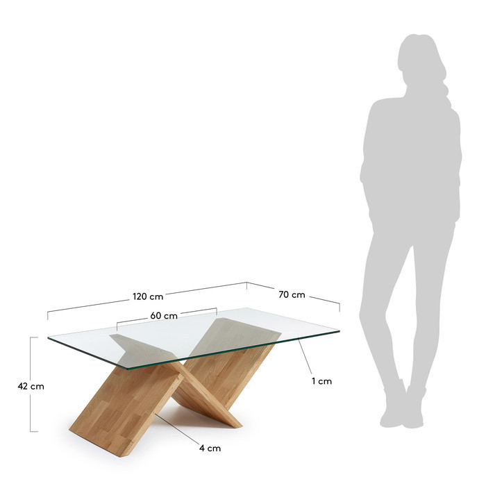 dimensions table basse bois et verre wave