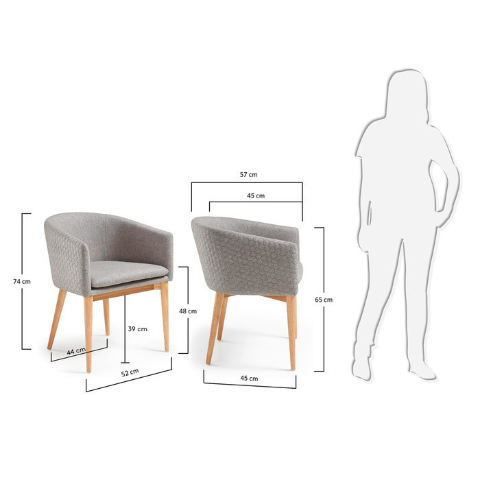 dimensions fauteuil en tissu bee gris clair