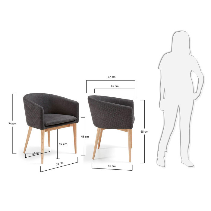 dimensions fauteuil en tissu bee gris anthracite