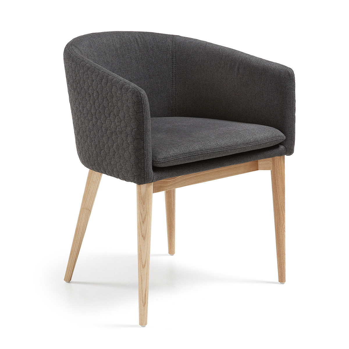 fauteuil de table en tissu gris anthracite et pied bois style scandinave bee