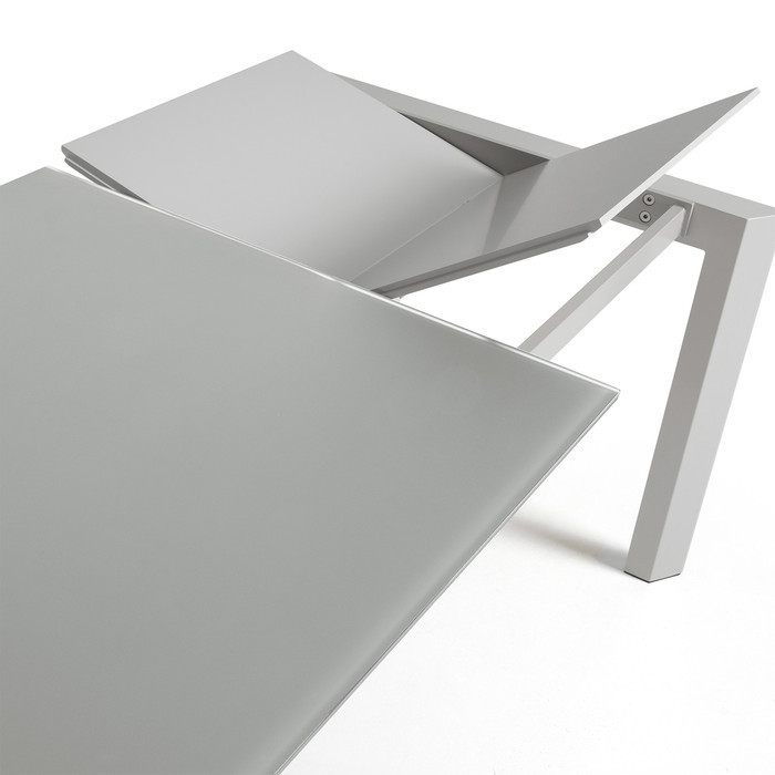 table extensible en verre dépliée coloris gris