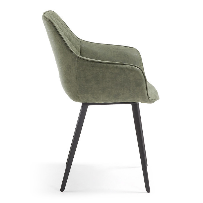 fauteuil de table aspect cuir et acier jane vert