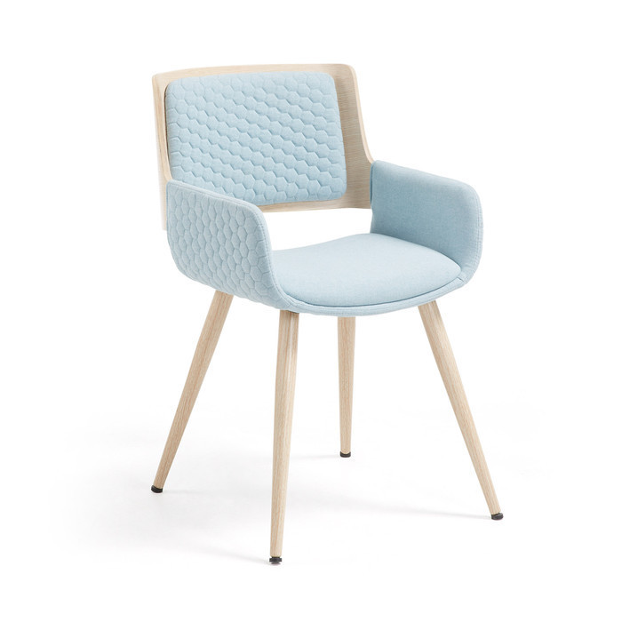fauteuil de table scandinave bois et tissu bleu lydia