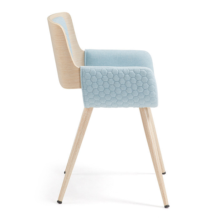 fauteuil de table tissu et bois lydia bleu