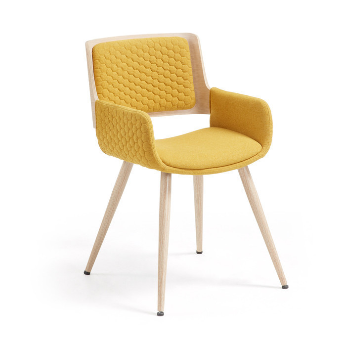 fauteuil de table scandinave bois et tissu jaune lydia