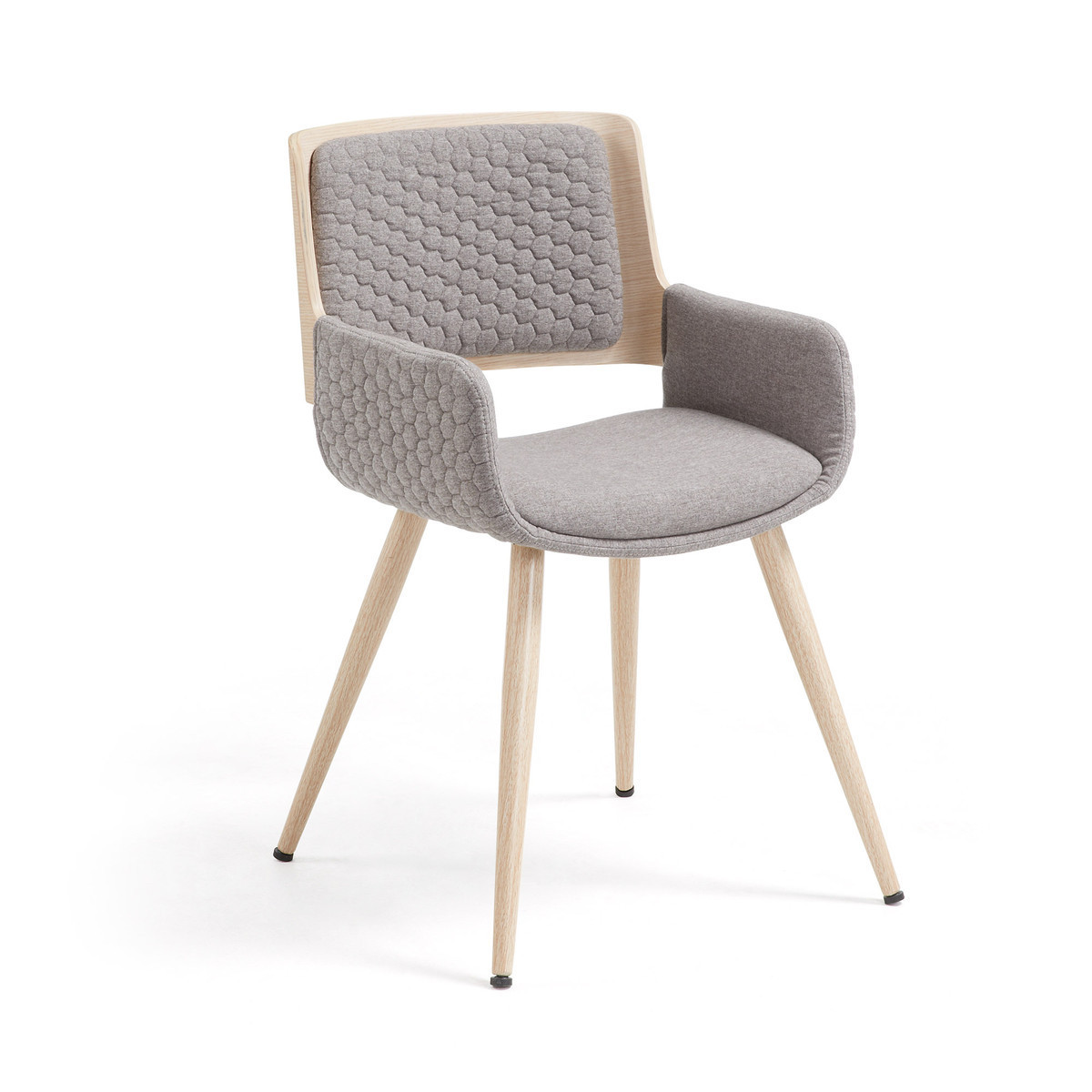 fauteuil de table scandinave bois et tissu gris lydia