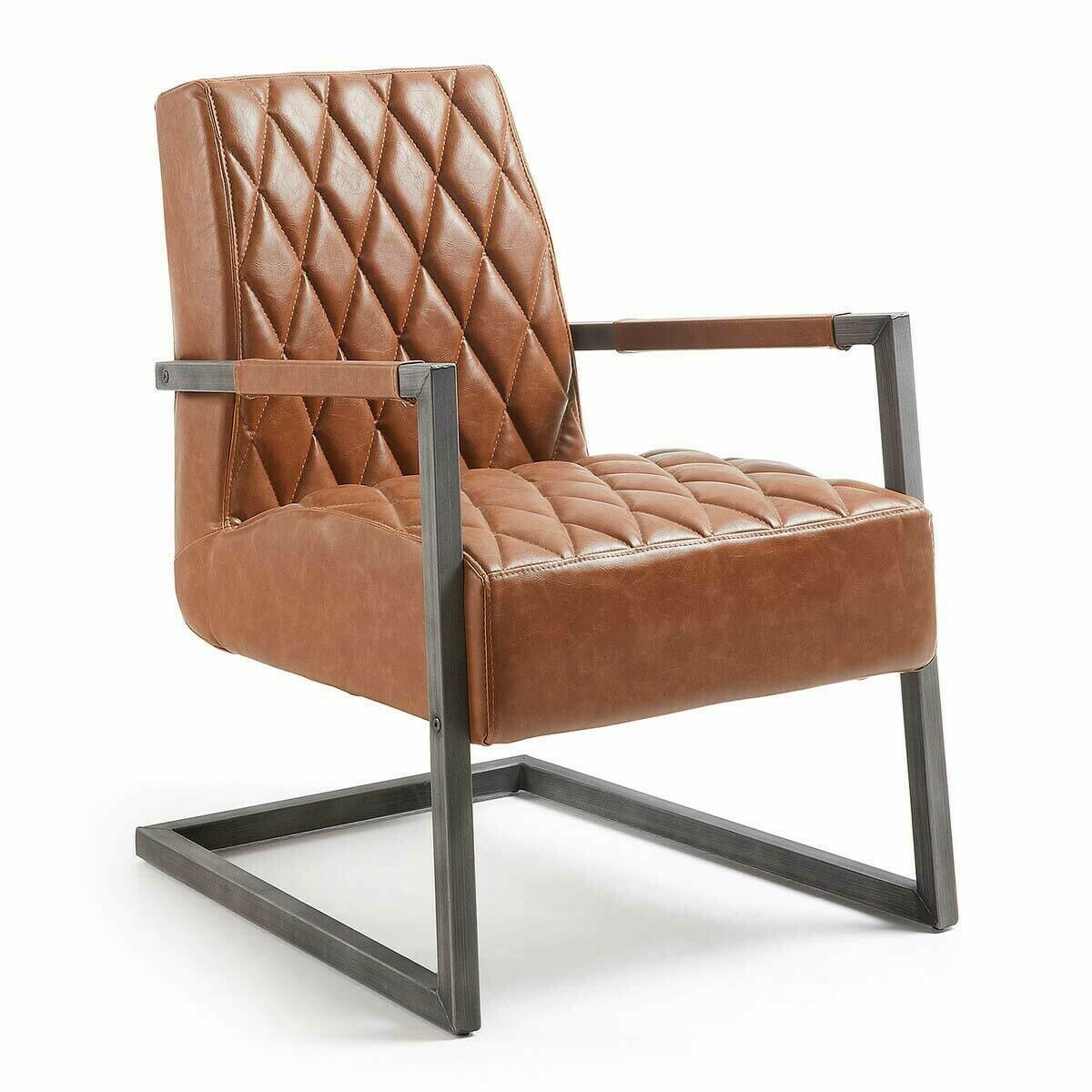fauteuil en metal et cuir marron modele andrew