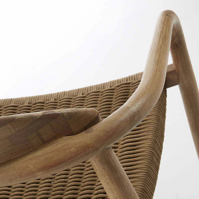 fauteuil design en bois eucalyptus assise coloris beige modele gina détail structure en eucalyptus