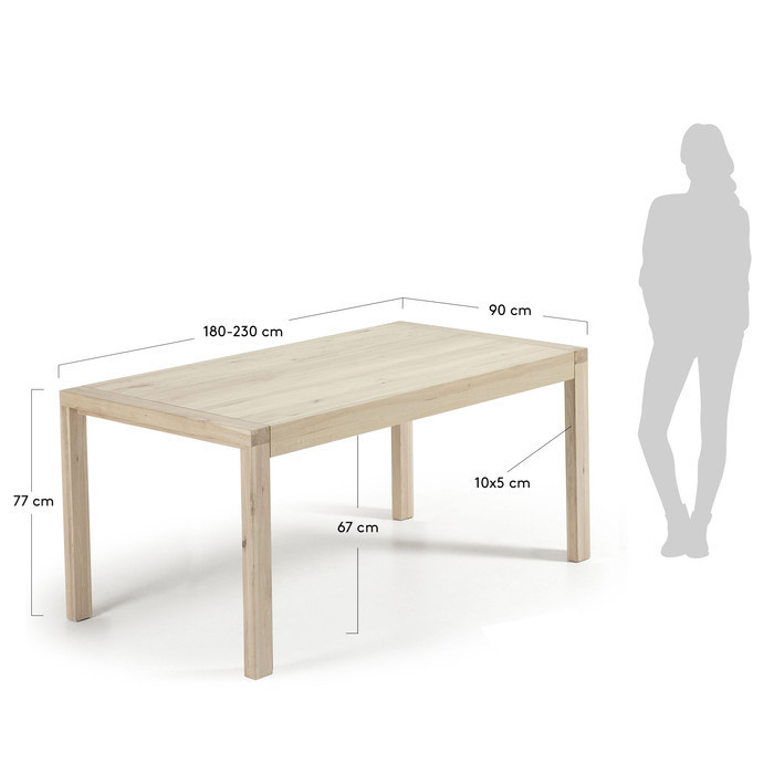 Dimensions table extensible en chêne blanchi Ase