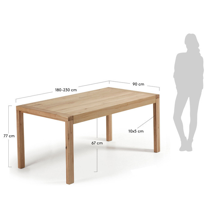Dimensions table extensible en chêne modele Ase