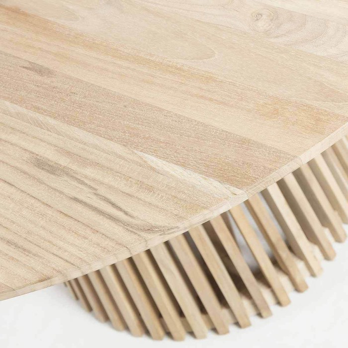 Détails table ronde en bois de teck Tara avec pied de table design