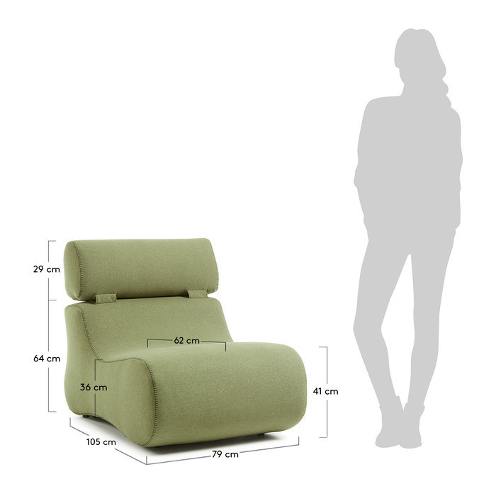 dimensions fauteuil tissu Auto vert