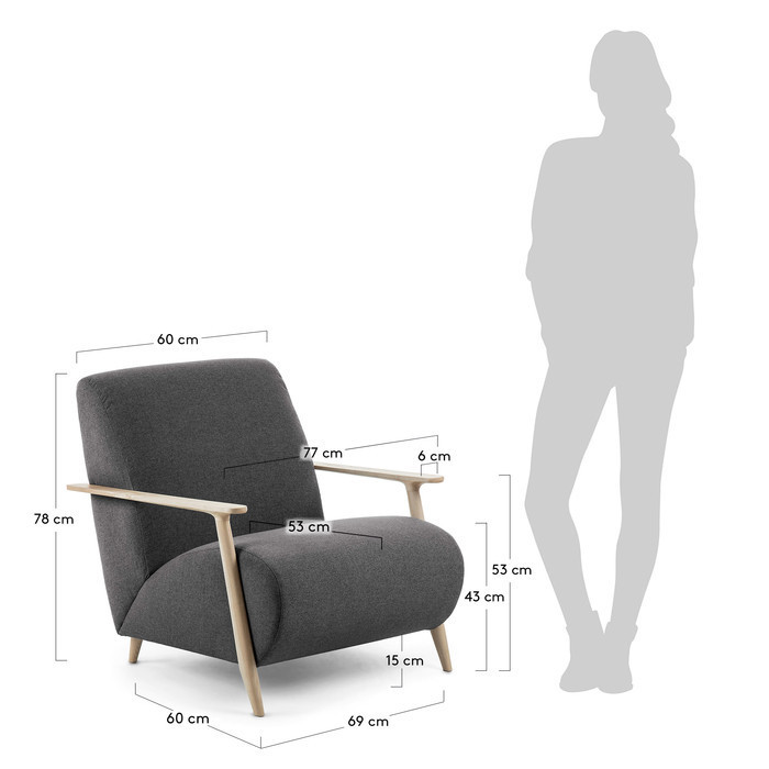 dimensions fauteuil bois de frêne Ash gris anthracite
