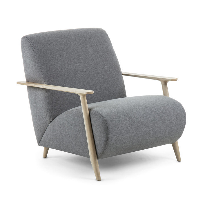 fauteuil scandinave en bois de frêne et tissu gris clair modele ash