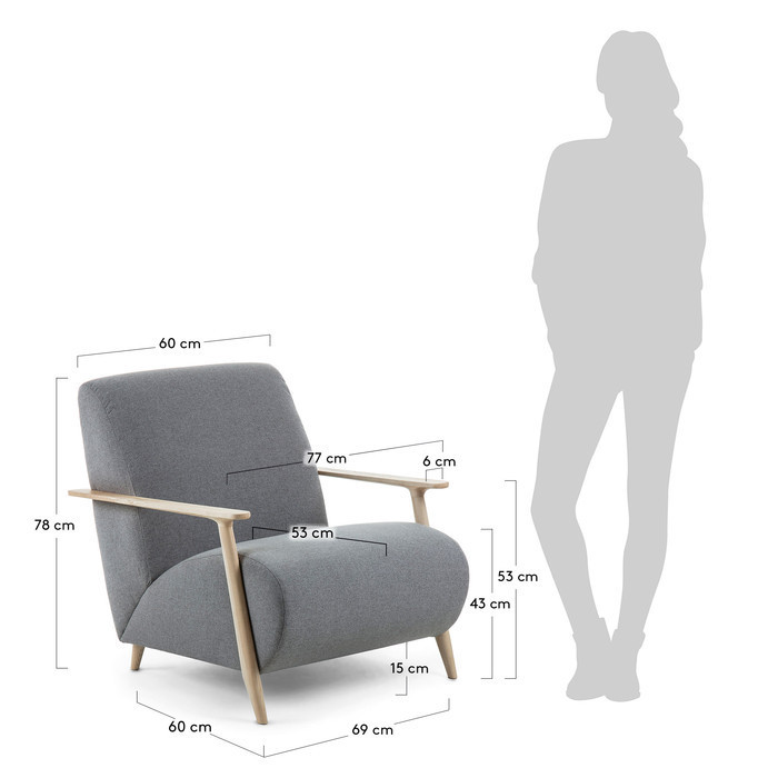 dimensions fauteuil bois de frêne Ash gris clair