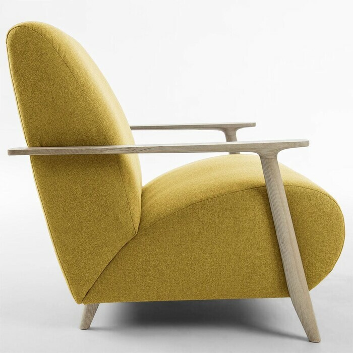 fauteuil scandinave en frêne massif et tissu polyester ash jaune