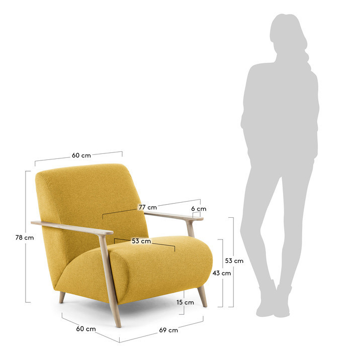 dimensions fauteuil bois de frêne Ash jaune