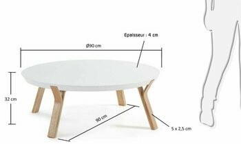 Dimensions table basse ronde en frne Massy coloris blanc