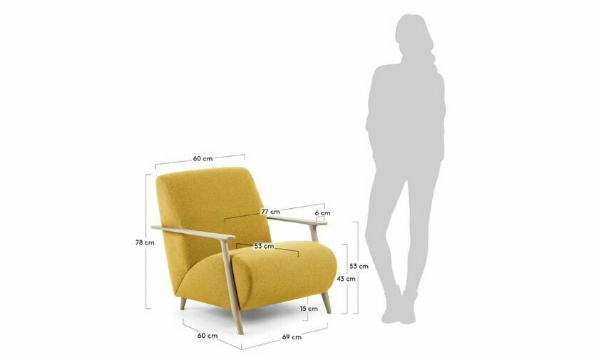 dimensions fauteuil bois de frne Ash jaune